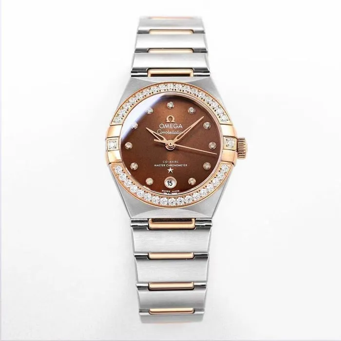 top-tier watch Omega women's brown plate constellation series steel bracelet watch clasp picture