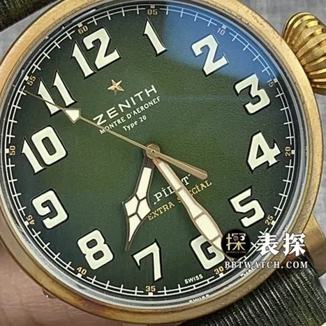XF pilot Zenith watch khaki green grain dial leather strap model 29.2430.679/63.I001 back view