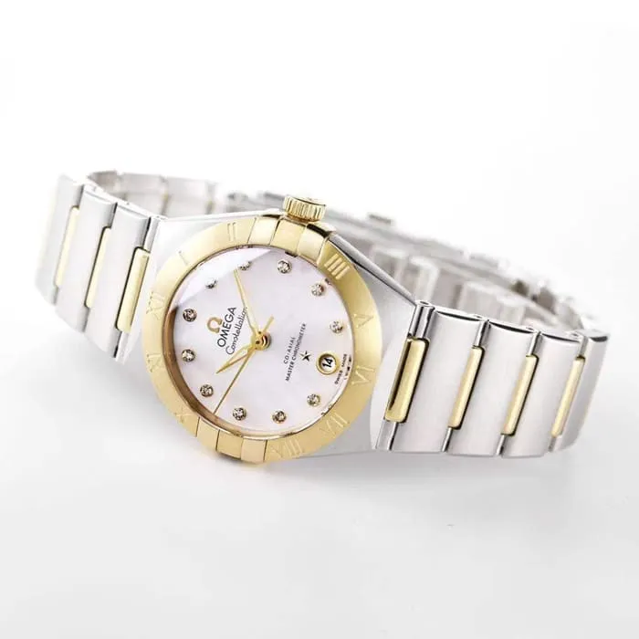 Top collectible watches Omega Women's White Plate Constellation Series Steel Strap Wristwatch Movement Diagrams