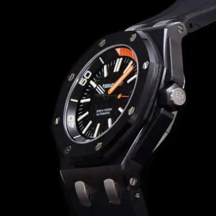 collectible AP 15707 black luminous ceramic classic watch front view