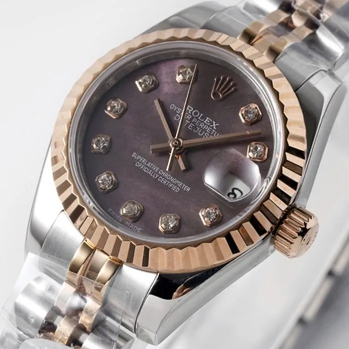 Top-tier watch Rolex women's brown dial Datejuststeel bracelet watch back cover picture