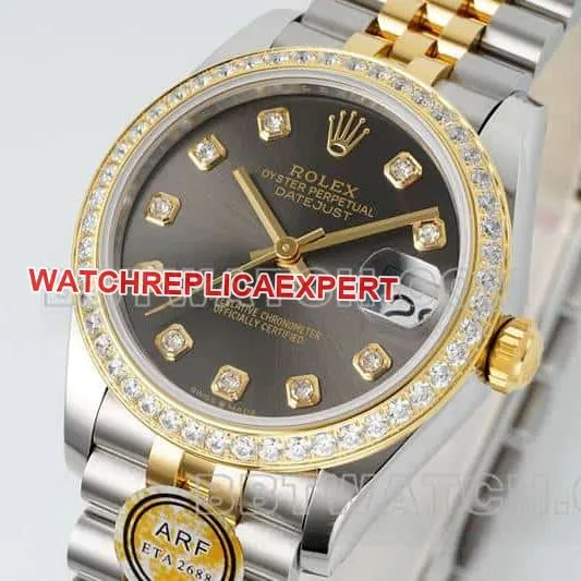 ARF FactoryRolex log 1:1super dark gray plate diamond bezel31mm gold five-lattice chain link278383caseback live photo