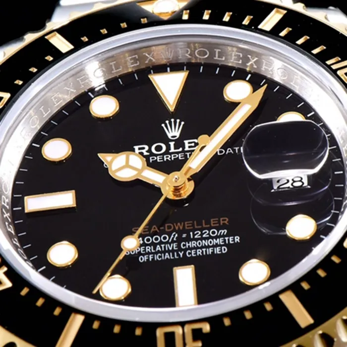 top-tier watch Rolex men's black dialsteel bracelet watch front view