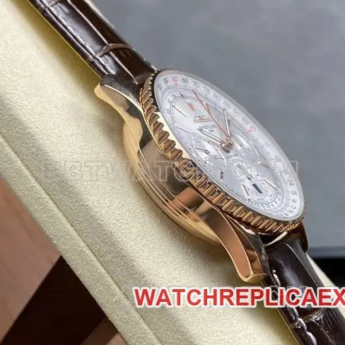 collectible watch BLS factory silver white dialBreitling aviation chronographrose goldleather strap model front live photo