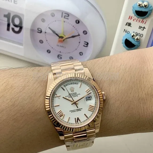 collectible watch PPM factory white dial Roman numerals RolexDay-Daterose gold mechanical side live photo