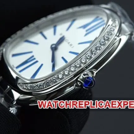 Bvlgaritop-tier watch ladies white dialsteel braceletSerpentiSeduttori gilt snake shadow quartz side view