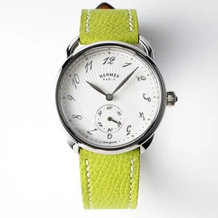 Top-tier Hermès women's white dial green strap classic series quartz watch side view
