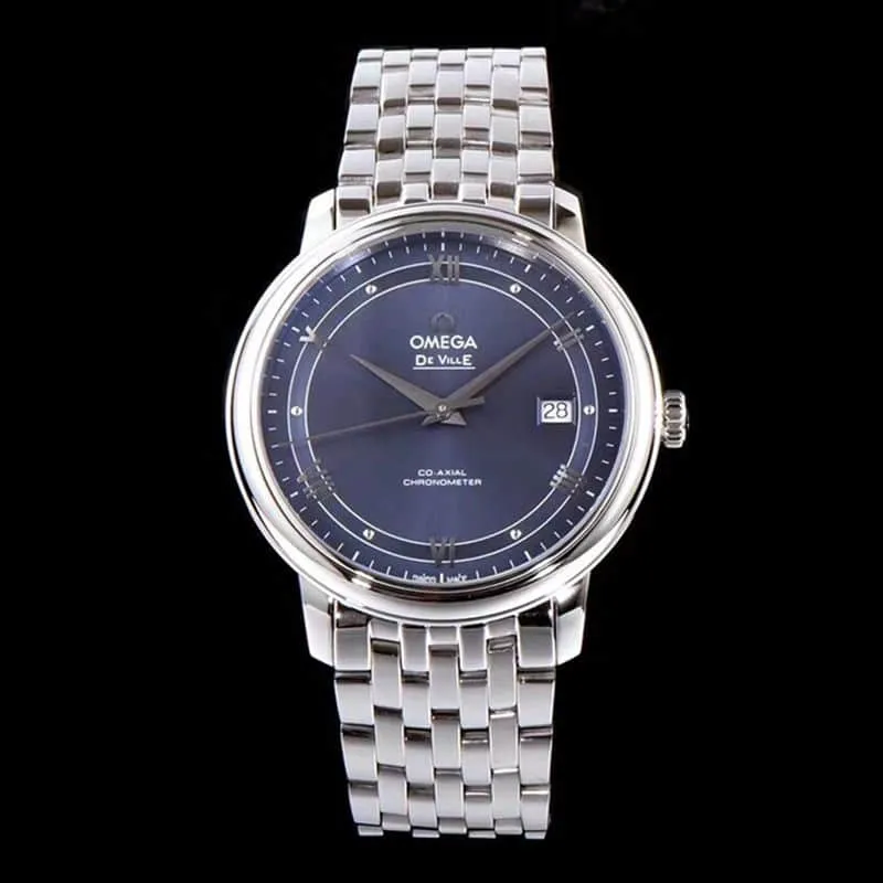 Omegareplica watch De Ville series men's mechanical ultra-thin watch track blue back cover picture