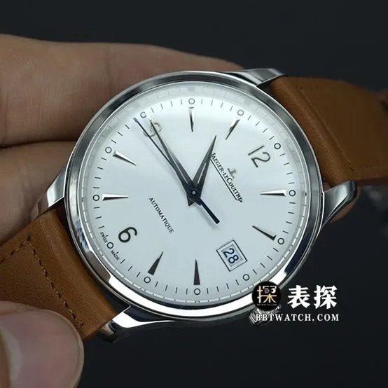 ZF FactoryJaeger-LeCoultre master top-tier 1:1super watch men's date display white dial silver needle leather strap model pictures and prices front live photo