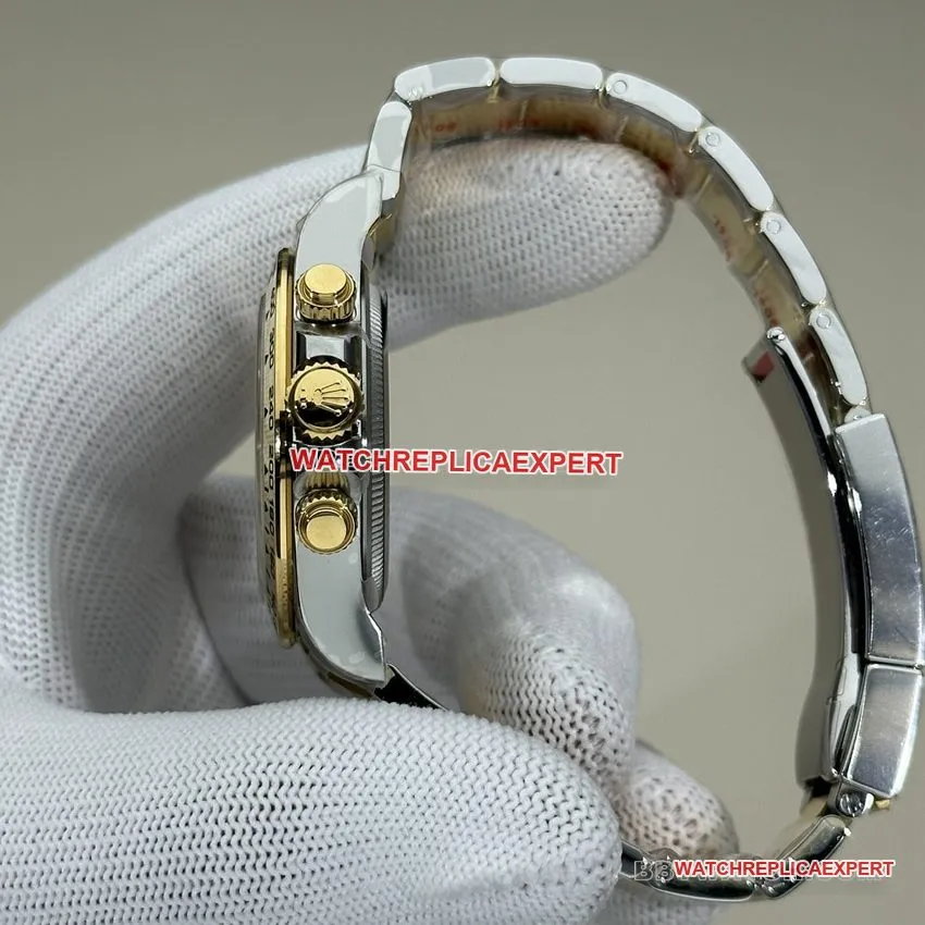 Clean FactoryRolexDaytonasuper clonewhite dial gold steel bracelet model 126503front live photo