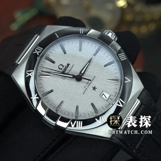 SBF factory Omega Constellation watch men's gray plate leather strap model pictures and prices front live photo