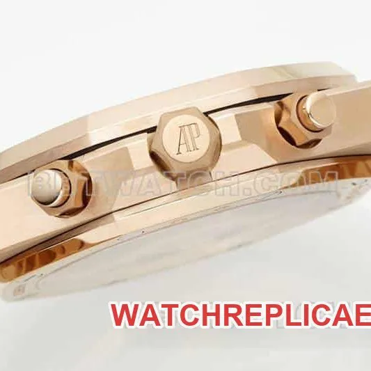 APS factory Audemars PiguetRoyal Oak1:1top-tier replicawhite dialchronographrose gold26240front live photo