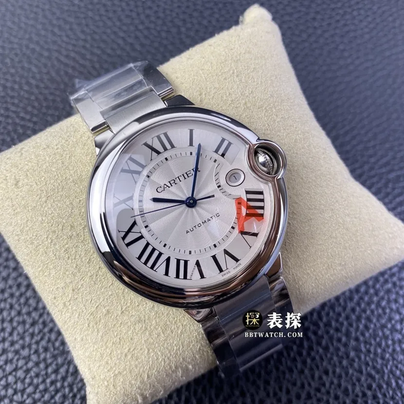 V6 factory Cartier blue balloon top imitation watches men's silver and white disk steel strap models pictures and prices back real picture