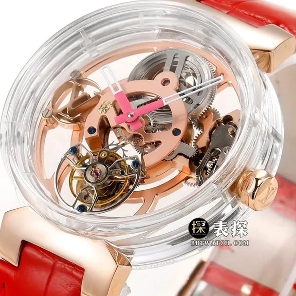 RM men's Louis Vuitton watch hollow plate tourbillon red leather strap caseback live photo