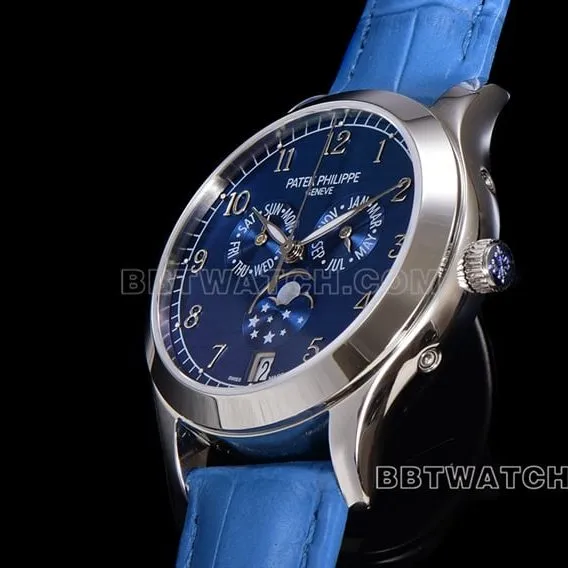 ZP factory Patek Philippe complex function timepiece super cloneblue dial annual calendar leather strap model 4947Gbraceletlive photos