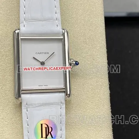 watch DR factory Cartier tank white dialquartz white braceletfront live photo