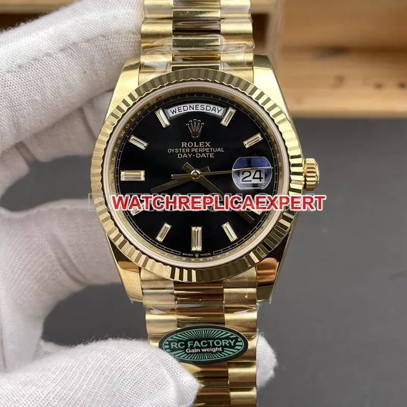 Rolex collectible watch RC factory Day-Date40mmblack dial3255yellow goldsteel bracelet braceletlive photos