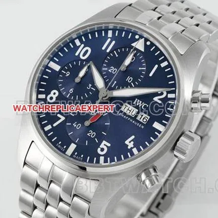 IWCtop-tier watch APS factory pilot blue dialchronograph69385movementsteel bracelet front live photo