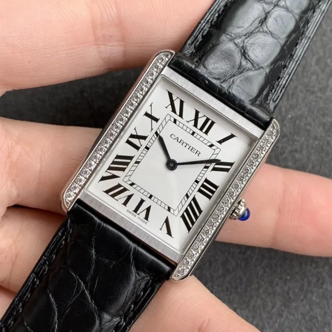 K11 factory Cartiertop-tier watch ladies tank series white dial black belt mechanical watch back cover picture
