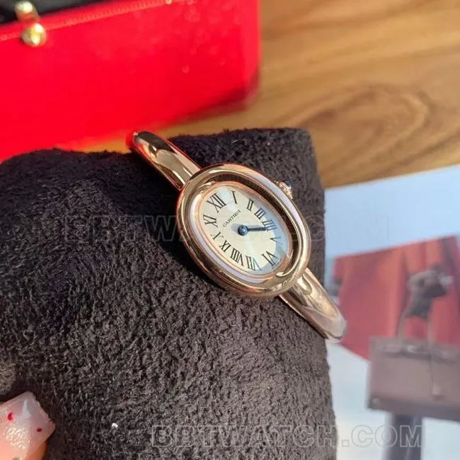 collectible Watch: BBA Factory "Bathtub" Cartier Silver-White Dial with Rose Gold Ring Quartz—Front View Actual Photos
