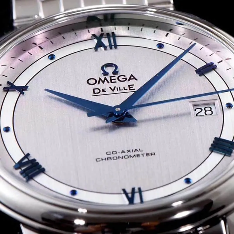 Omegahigh-quality watch De Ville series men's mechanical ultra-thin watch white steel track white surface back cover picture