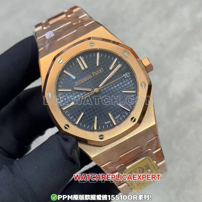 Watch PP Factory Royal Oak Audemars Piguet Blue Dial Rose Gold Steel Band Weight Real Shot Photos