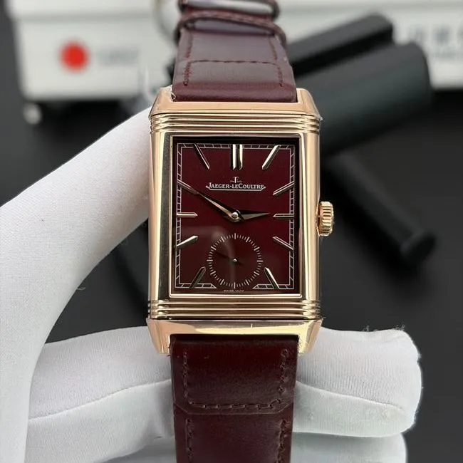 top-tier watch JJF factory Jaeger-LeCoultre flip watch burgundy dial 398256Jfront live photo