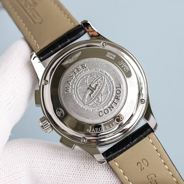 top-tier watch Jaeger-LeCoultre men's white dial master series fully automatic movementleather strap watch front view