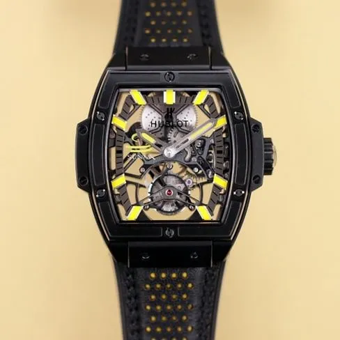 Hublot top-tier watch men's black dialrubber strap manual winding tourbillon mechanical MASTERPIECE series watch detail shots