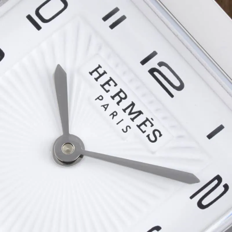 Hermès ladies' watchtop-tier replicaHeureH series quartz square fashion watch dark gray braceletwhite dial front view