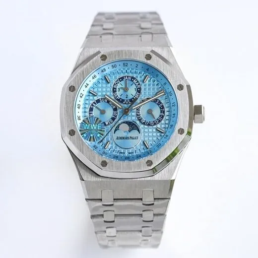 WWE factory top-tier replicaAudemars Piguet super a watch men's blue dialsteel bracelet mechanical Royal Oak26574ST series men's watch movement picture