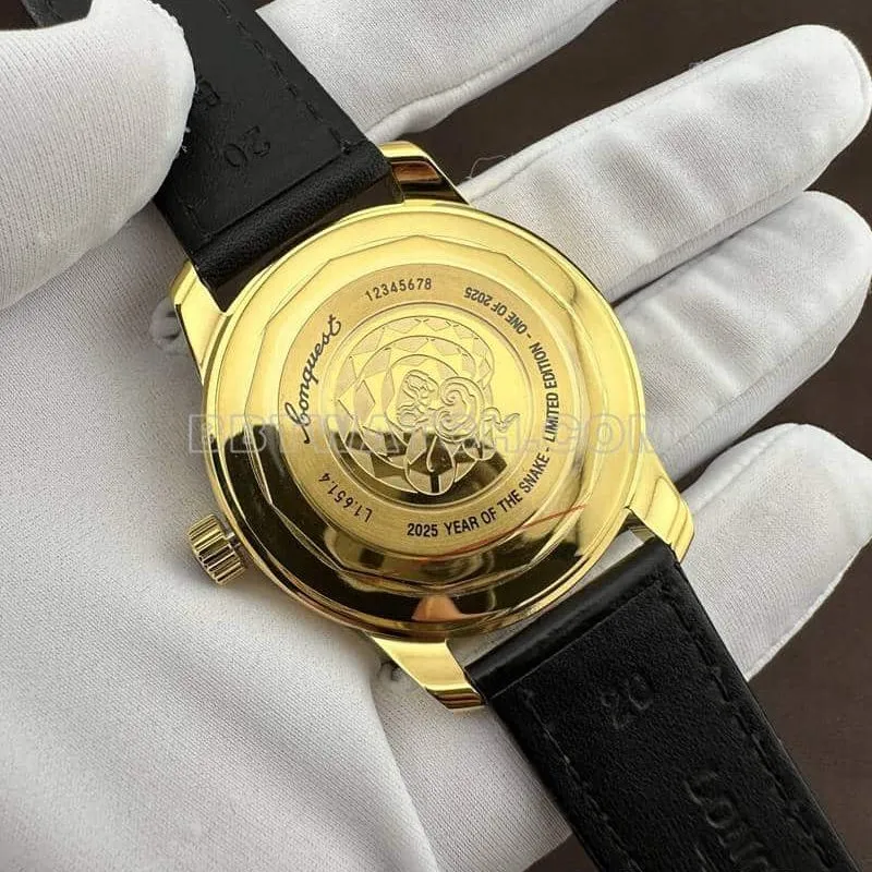AF FactoryLongines Concas 1:1super gradient red plate yellow goldleather strap front live photo