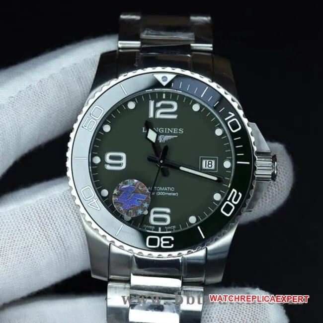 ZF FactoryLonginestop-tier watch Concas green men's black dialsteel bracelet fully automatic movement watch front view