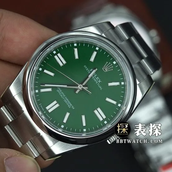 JVS FactoryRolex Oyster Perpetual top-tier watch men's green dialsteel bracelet model pictures and prices side live photo