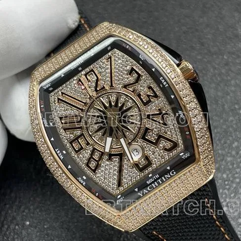 top-tier watch V45 Franck Muller ABF factory diamond plate gold diamond case leather braceletfront live photo