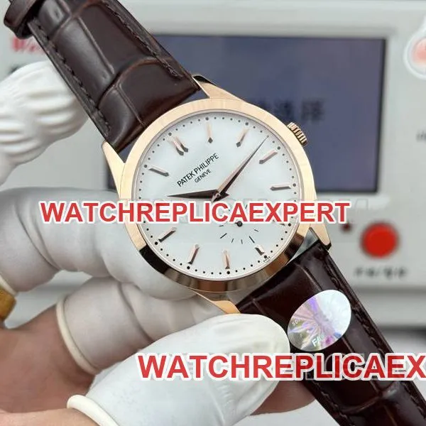 Patek Philippe watch SDF factory classic white dialrose gold case 39mmleather strap model front live photo