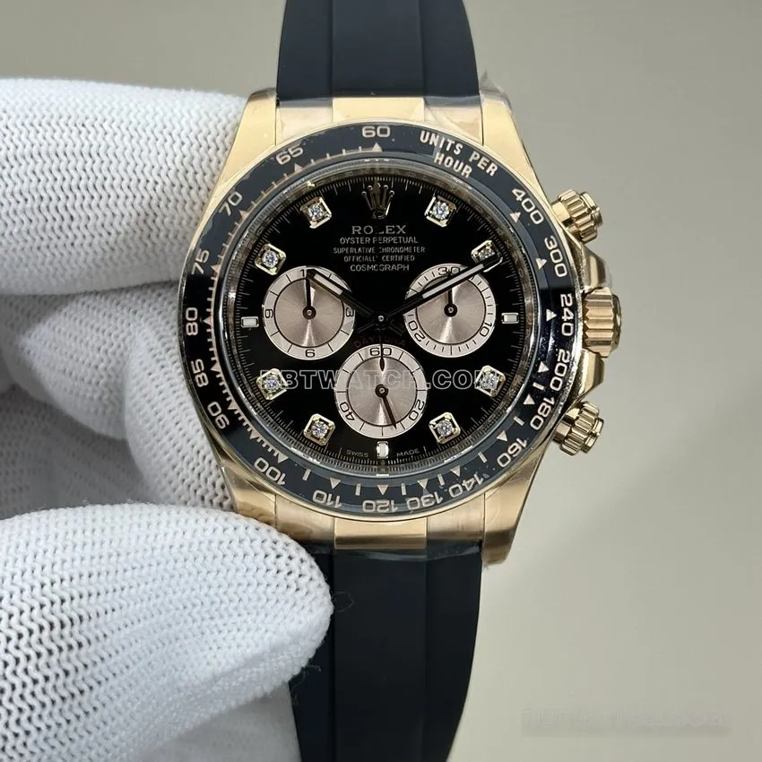 Clean FactoryRolexDaytonasuper cloneblack dialrose gold rubber model 126515clasplive photos