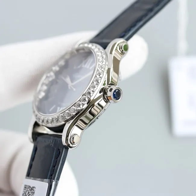 Top Chopard women's watch, blue dial, blue strap, Happy Diamonds series, mechanical movement diagram
