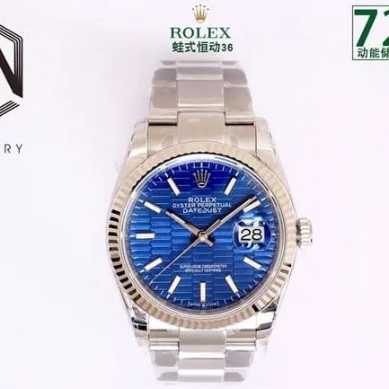 EW Factorytop-tier watch 2021 new Rolex men's blue dialsteel bracelet Oyster Datejust36 series automatic movement watch front view