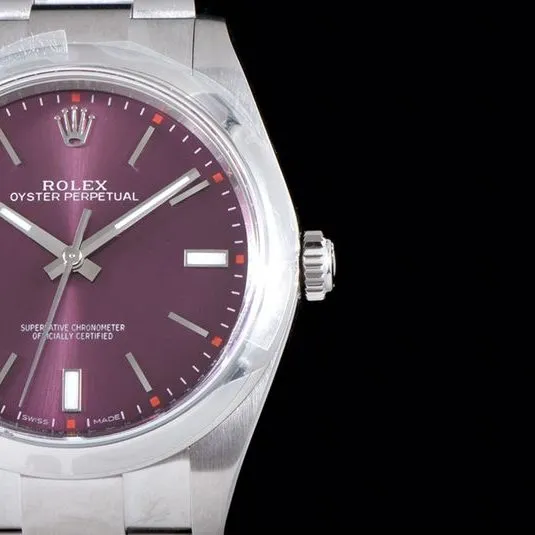 Rolextop-tierhigh-quality watch Oyster Perpetual series men's mechanical purple plate steel bracelet watch movement picture