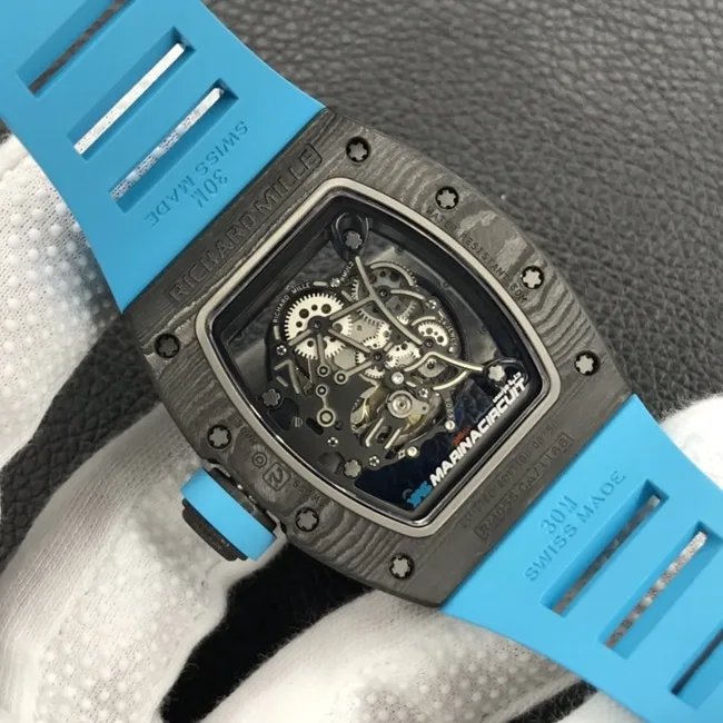 ZF Factorytop-tier watch Richard Mille global limited edition men's black dial blue rubber strap mechanical watch leather strap picture