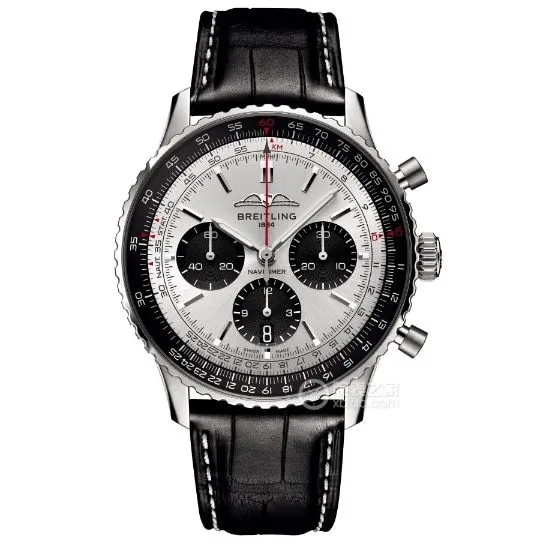 BLS aviation chronograph1Breitling1:1replica watch men's silver dialleather strap model AB0138241G1P1front live photo