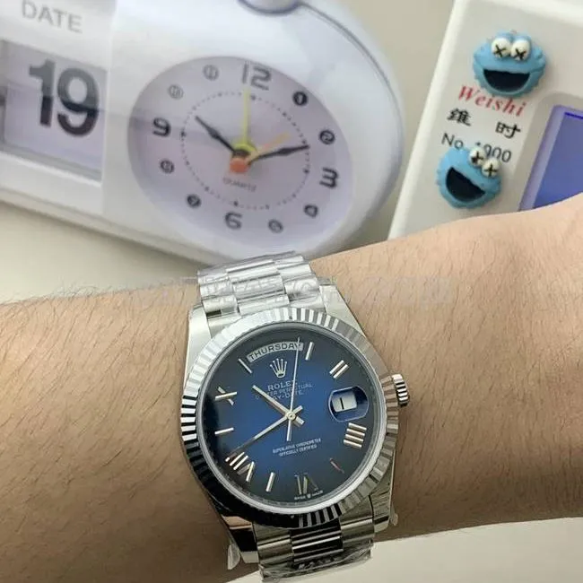 collectible watch PPM factory blue black dial Roman numerals Rolex Day-Date mechanical weight live photos