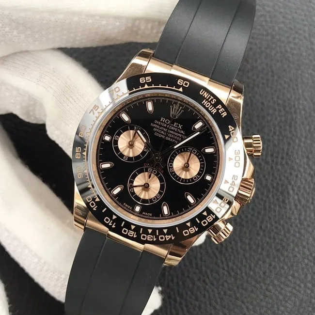 Rolextop-tier watch men's black dialrubber strap universe chronograph Daytona series watch side view