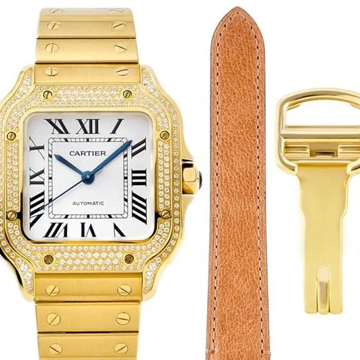 Cartiertop-tiersuper watch Santos series ladies steel braceletdiamondwhite dial gold watch clasp picture
