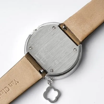 top-tier Van Cleef & Arpels women's white dial brown belt Charms Gold series quartzleather strap watch front view