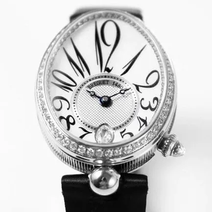 ZF Factory Breguet top-tier watch women's white dial black belt Queen of Naples leather strap watch front view