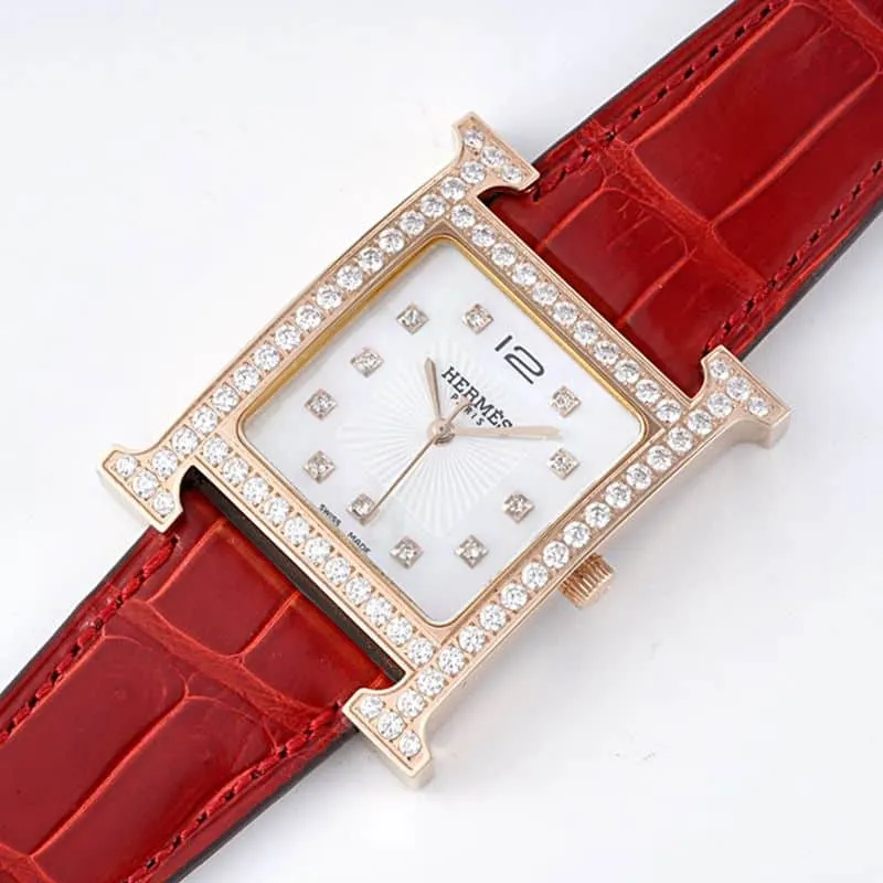 Hermès top-tier watch HeureH three-hand series ladies quartzrose gold watch movement picture