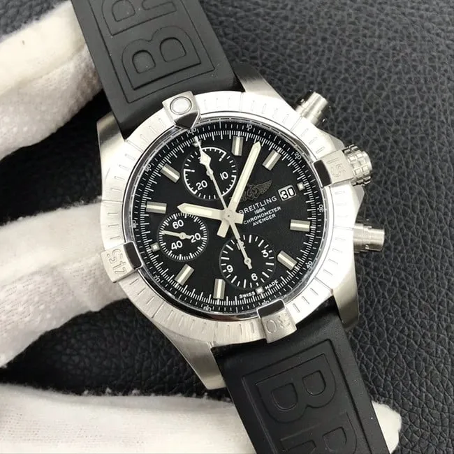 Breitlingtop-tier men's black dialrubber strap Avengers chronograph 43mm watch front view