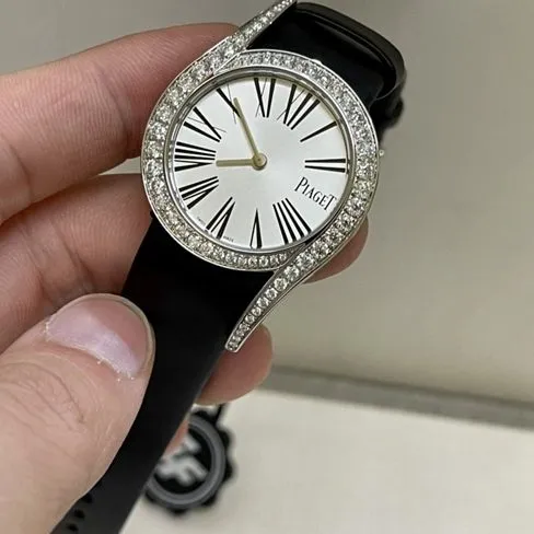 ZF factory top-tier Piaget high-quality watch women's white dial black belt South African real diamond leather strapquartz watch front view
